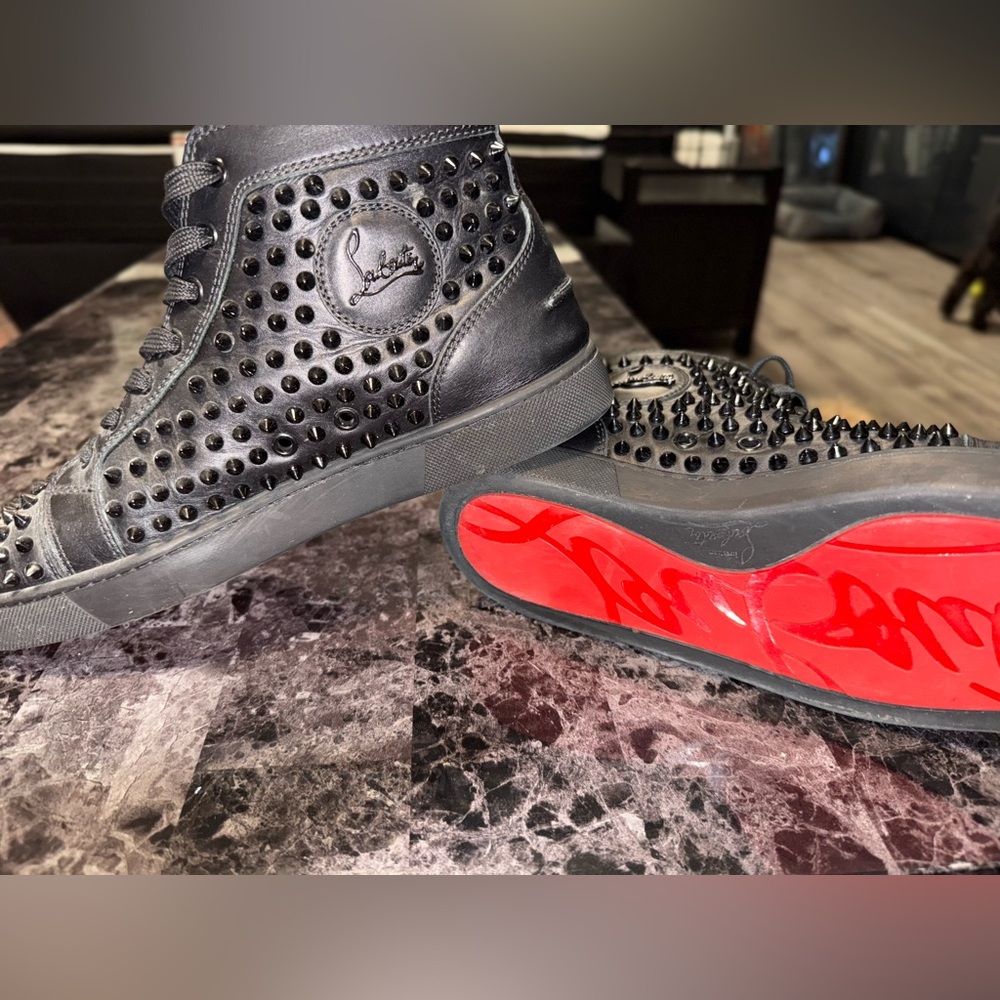 Christian Louboutin Black Spiked High-Tops with Red Soles